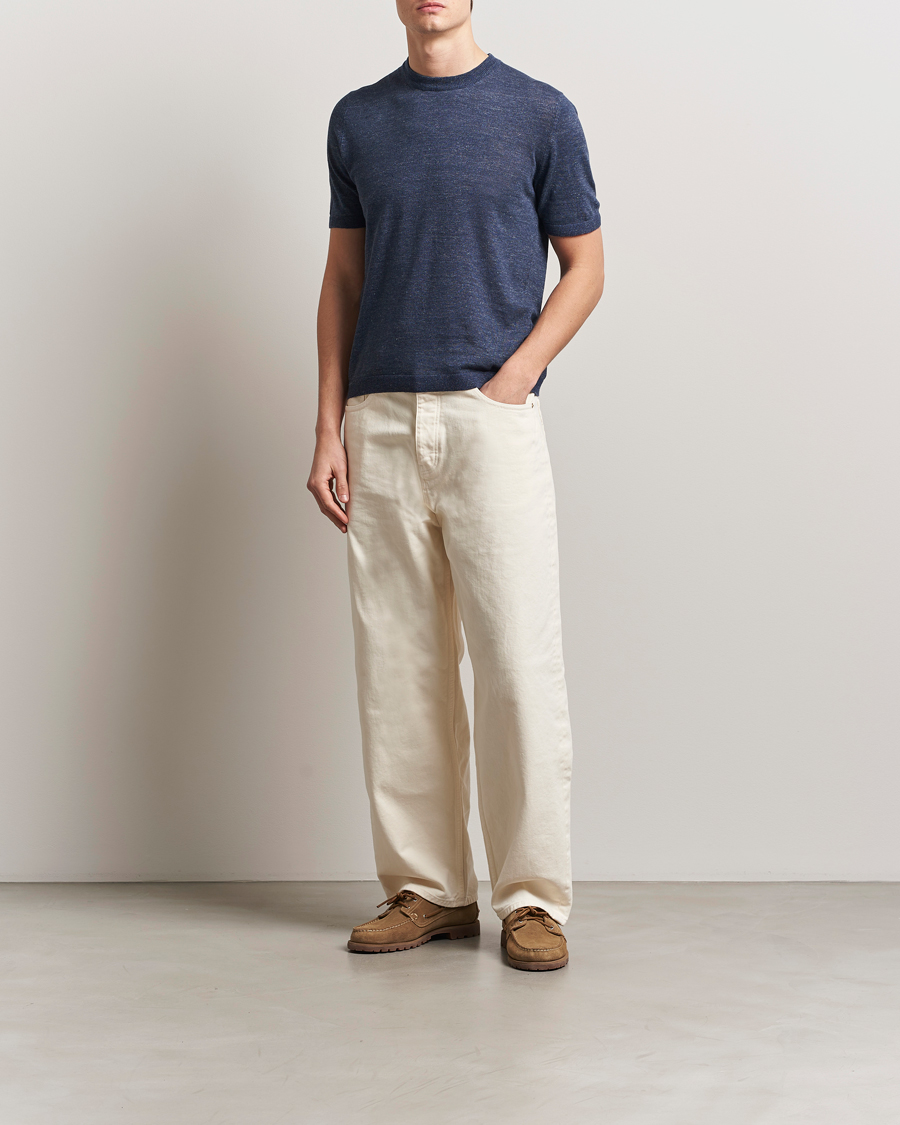 Altea Cotton/Linen Short Sleeve T-Shirt Navy