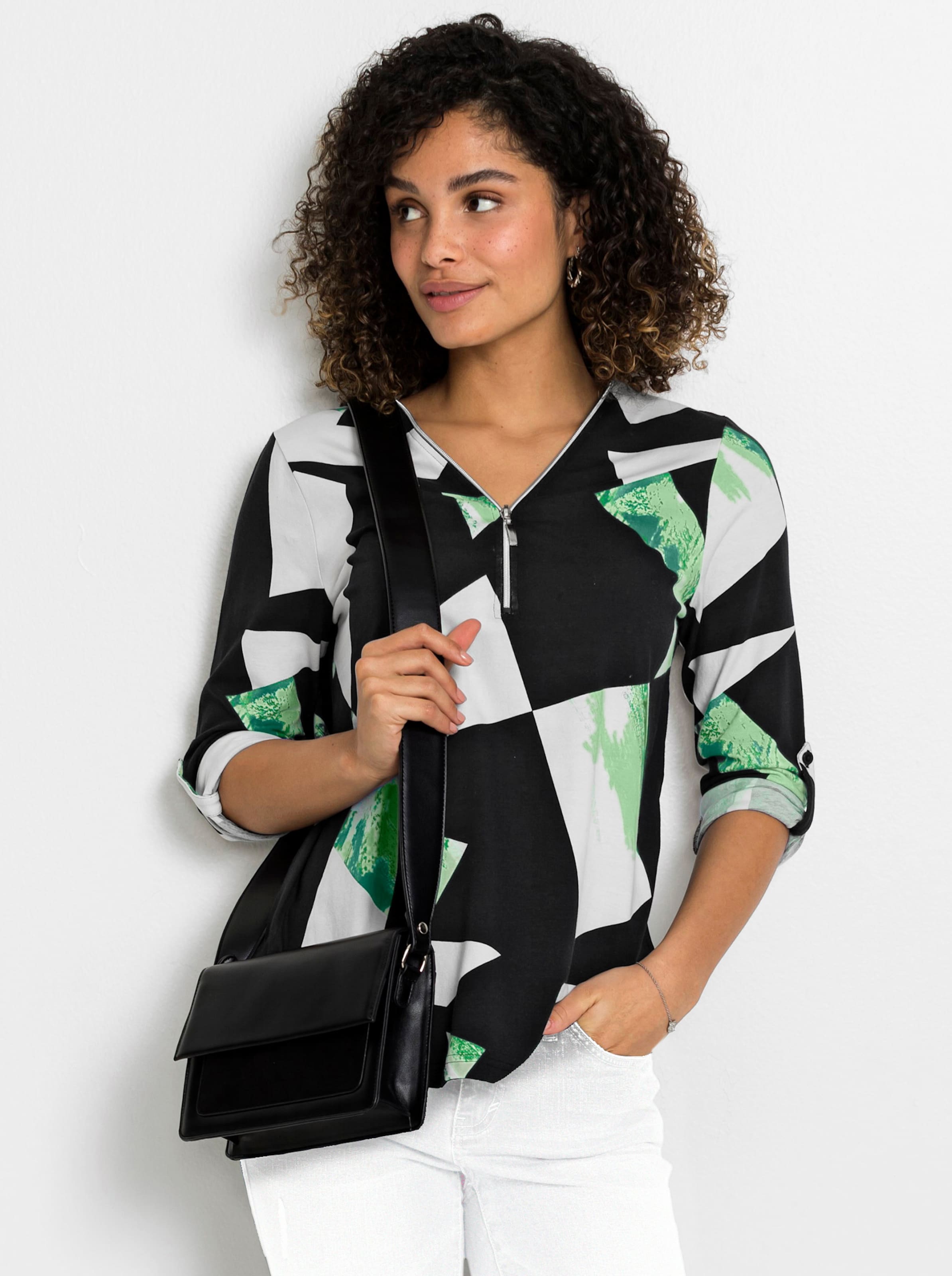Shirt in schwarz-apfel-gemustert