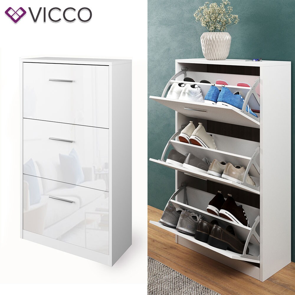 Vicco Schuhschrank Gizmo Schuhkipper Schuhregal Regal 3 FächerWeiß Hochglanz