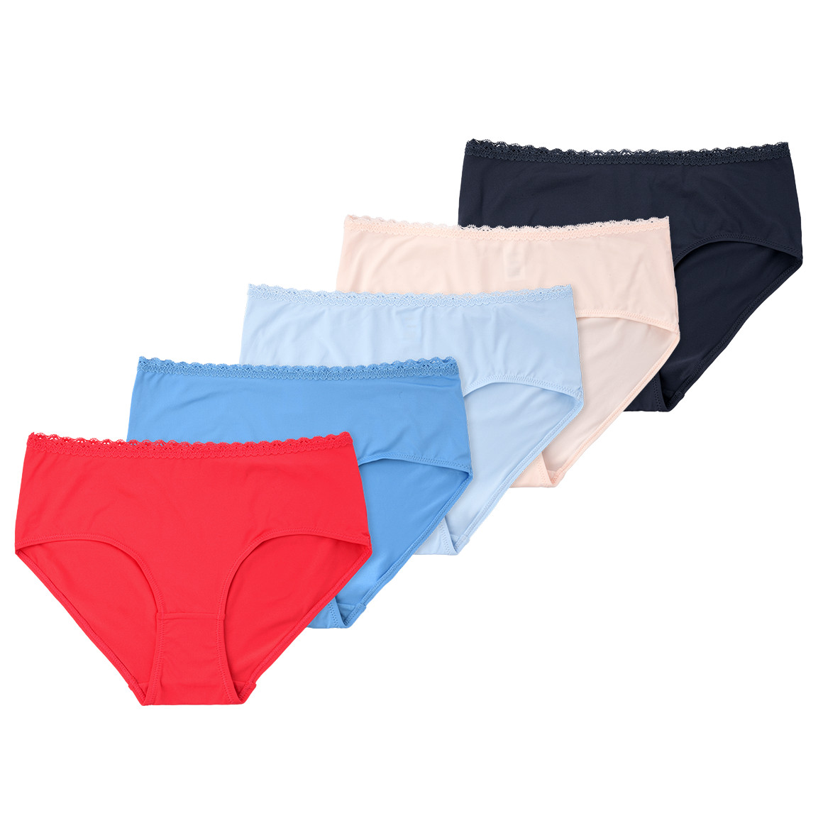 Gina Benotti 5 Damen Pantys mit Spitze dunkelblau / rot / rosa