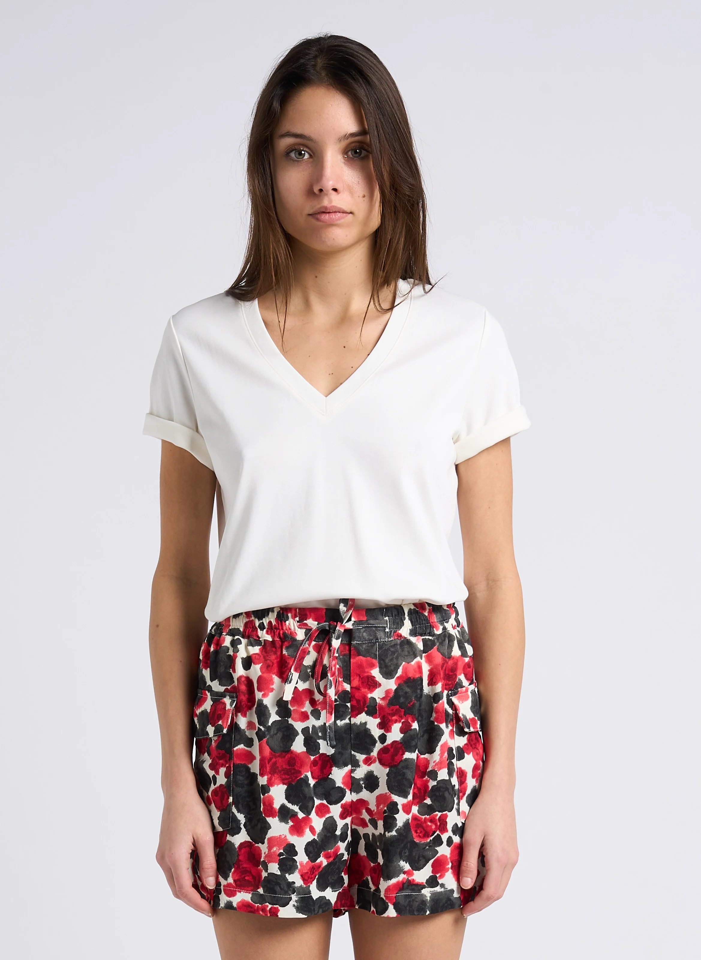 DANA - Tee-shirt droit col V en coton | Blanc