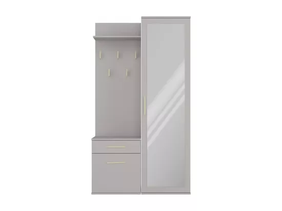 SHEILA - Vestiaire d'entrée avec miroir - Armoire + porte-manteau - Rangements chaussures - Gris