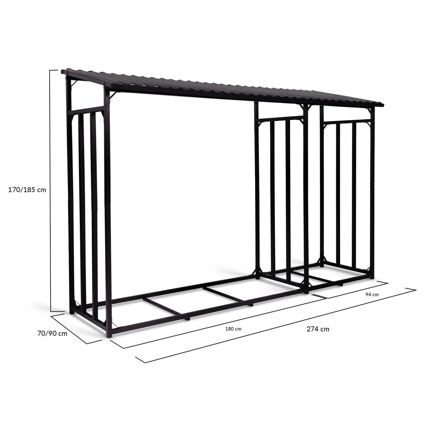 Abri de stockage en acier galvanisé pour bûches L. 274 cm avec housse de protection 150 gr