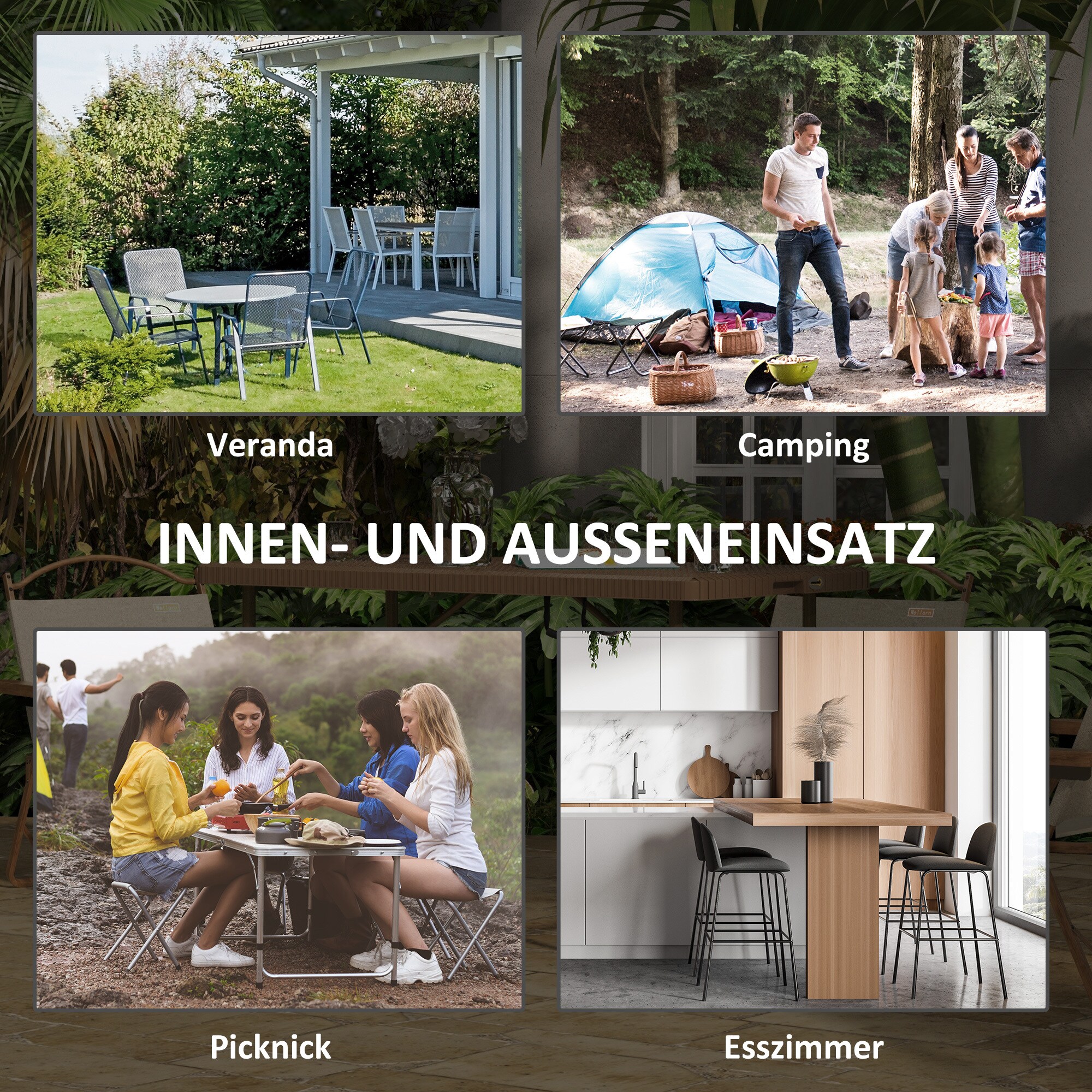 Outsunny Campingtisch für 4 Personen mit Griff braun 122L x 60B x 73H cm