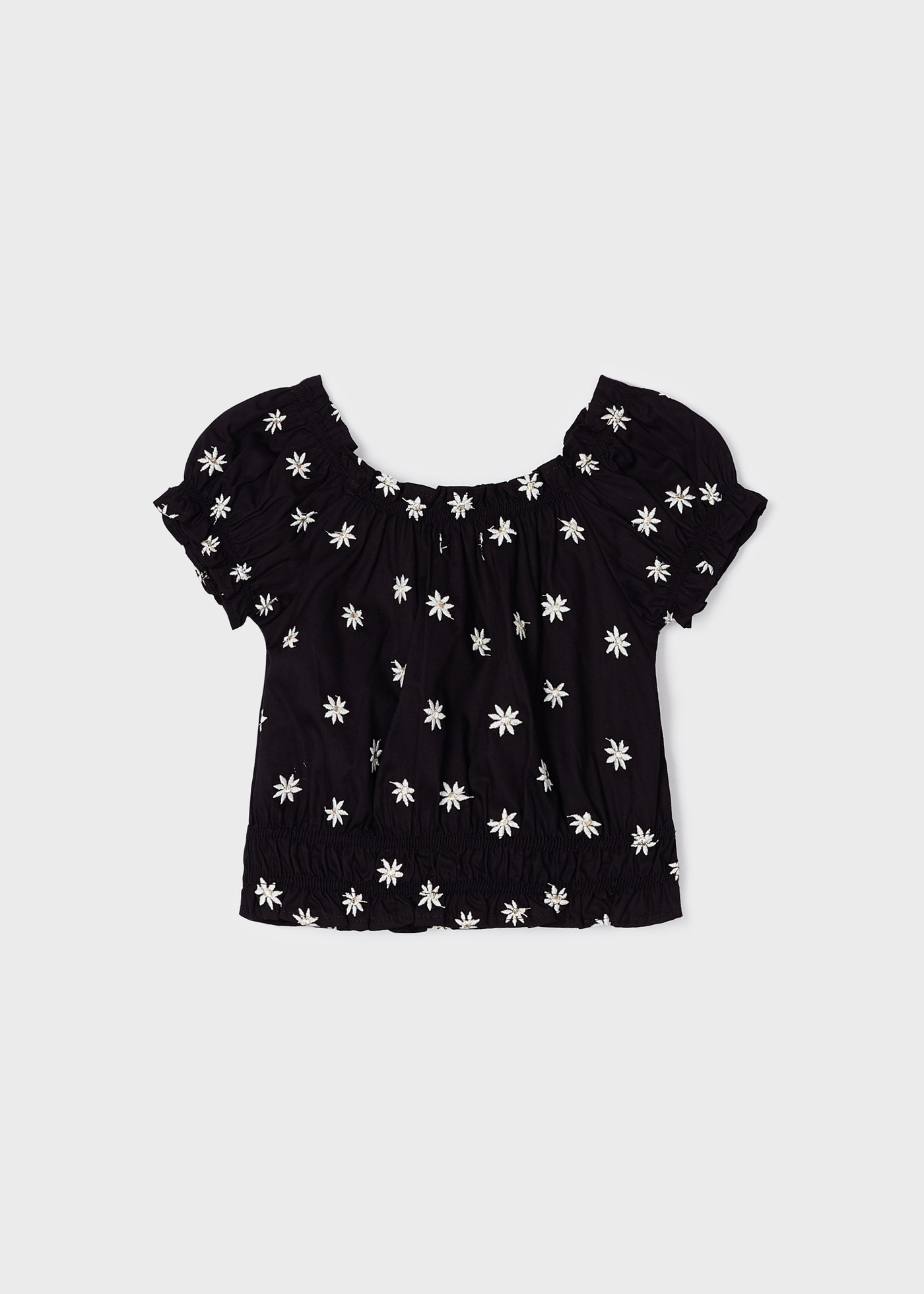 Blusa de manga curta com bordados para meninas