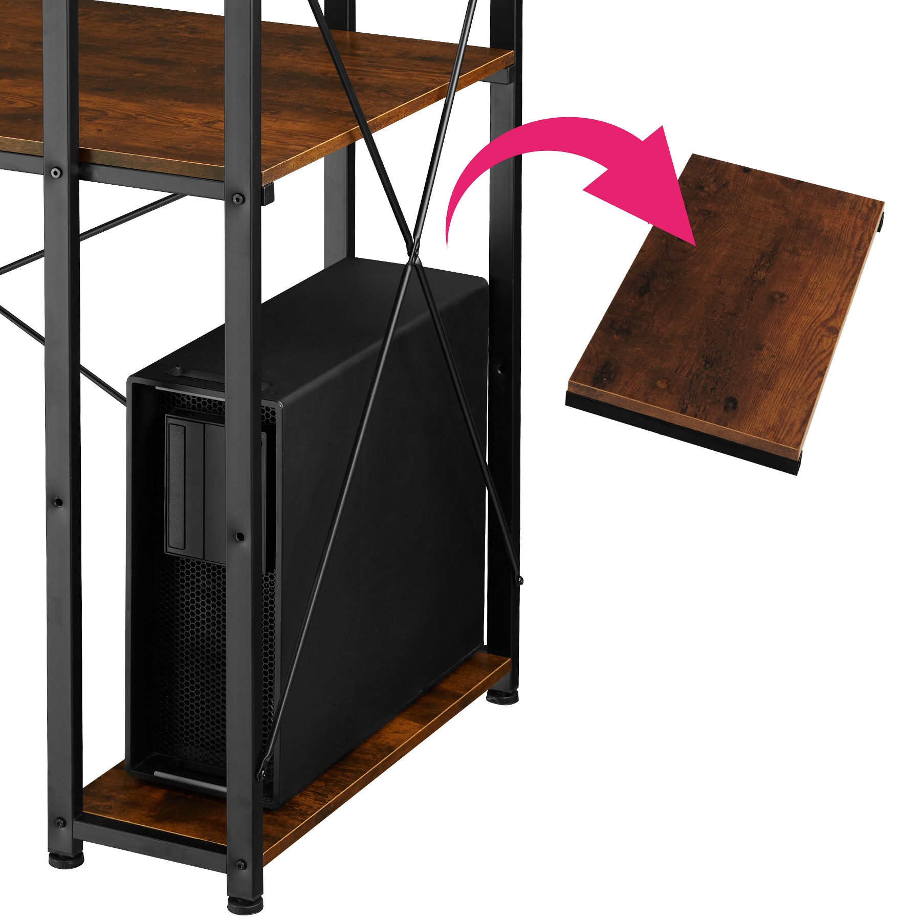 tectake® Computer-Schreibtisch, Industrial Style, integriertes Regal mit 3 Ablagefächern, 122 x 61 x 120 cm