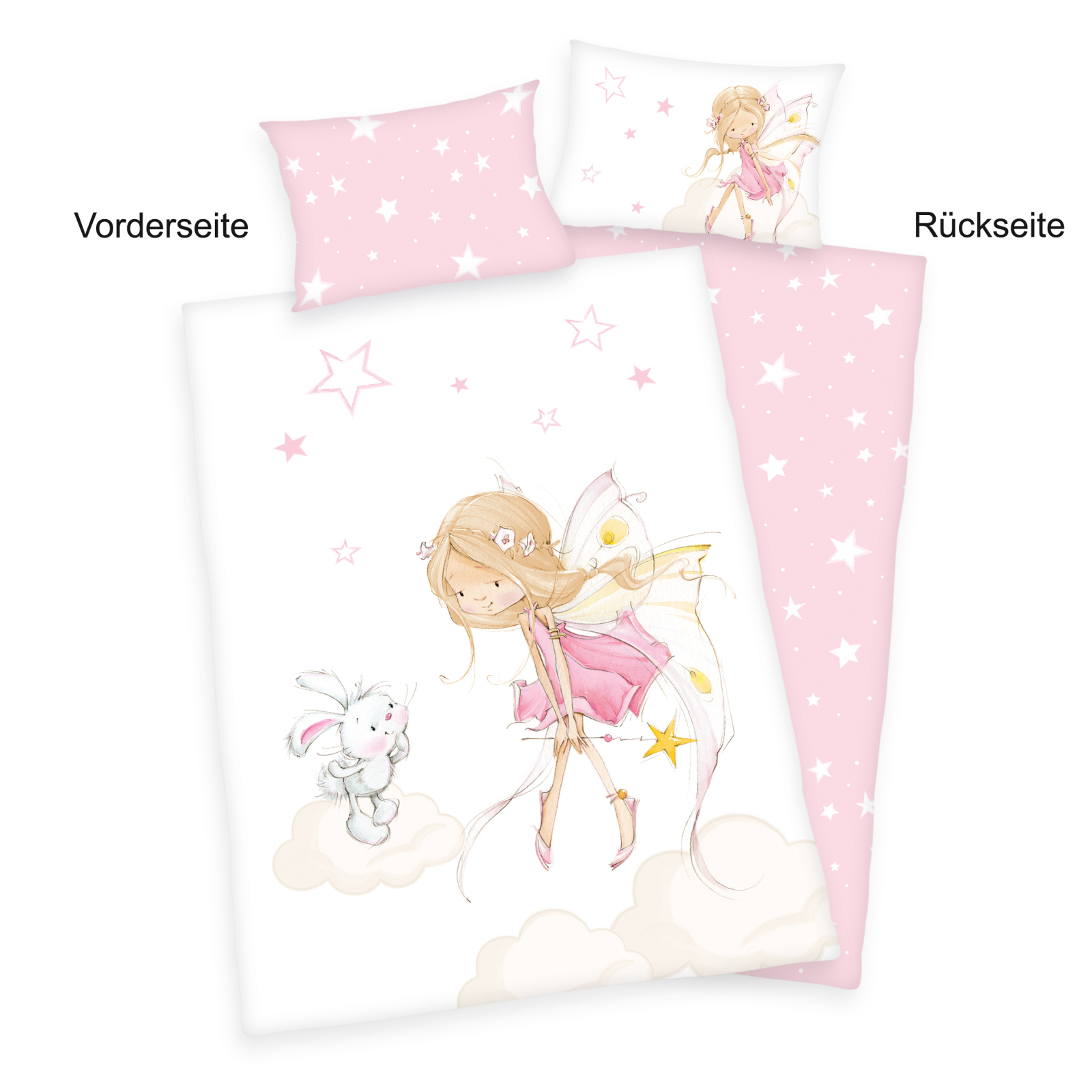 Renforcé-Baby-Bettwäsche LITTLE FAIRY - weiß-rosa - 100x135 cm