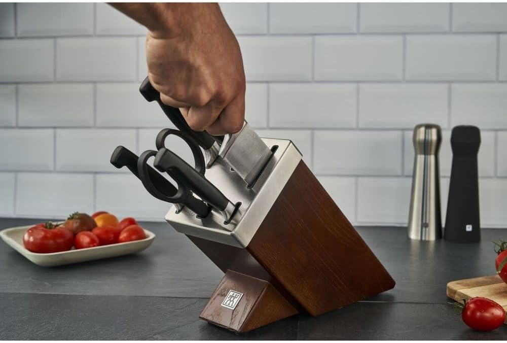ZWILLING Vier Sterne Selbstschärfender Messerblock 7-teilig, Rostfreier Spezialstahl, Braun, Made in Germany
