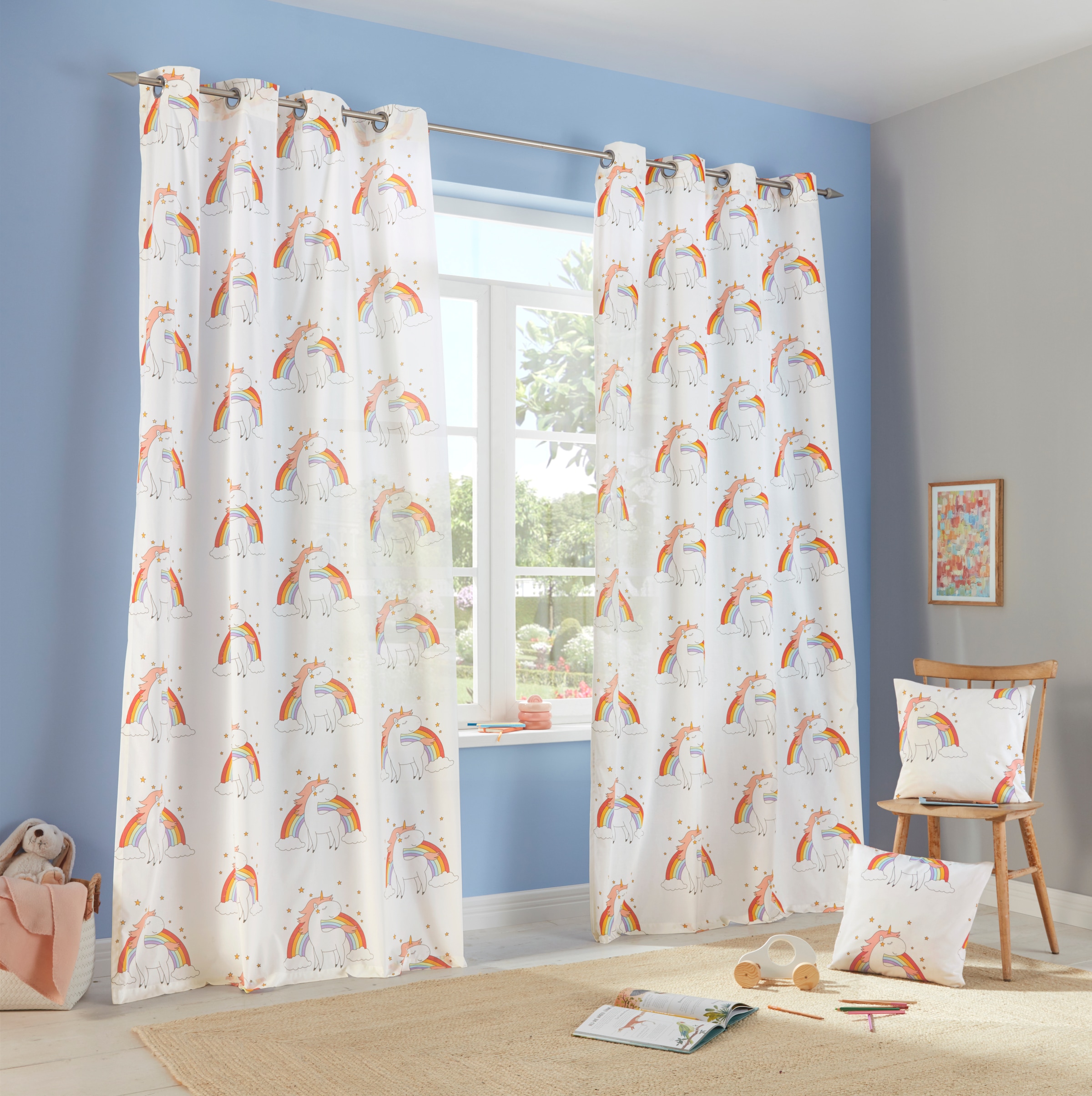 Lüttenhütt Gardine »EINHORN« Ösen 1 Stk. tlg. Kindergardine, Einhorn, Regenbogen, einseitig bedruckt