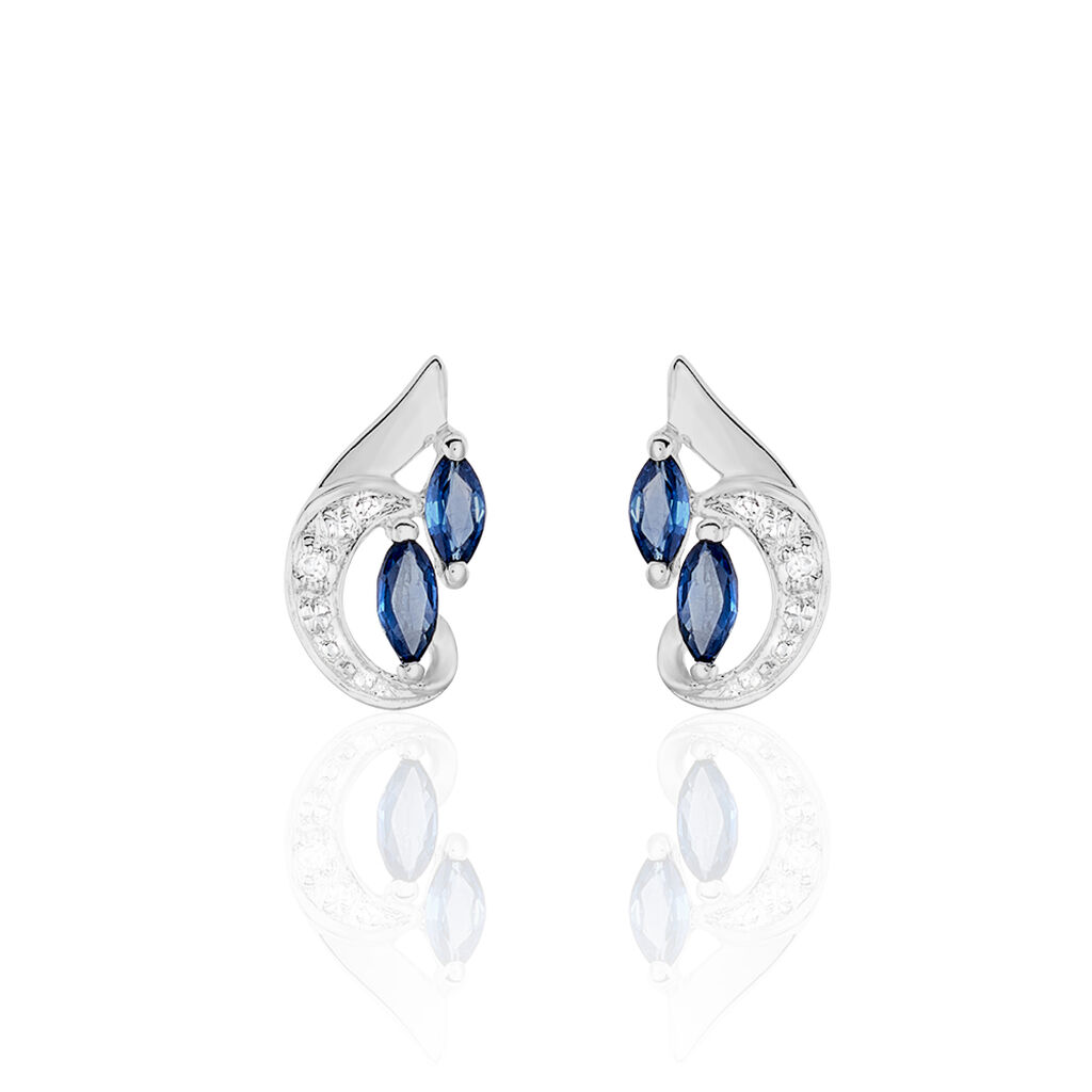 Boucles D'oreilles Puces Sakina Or Blanc Saphir Et Diamant