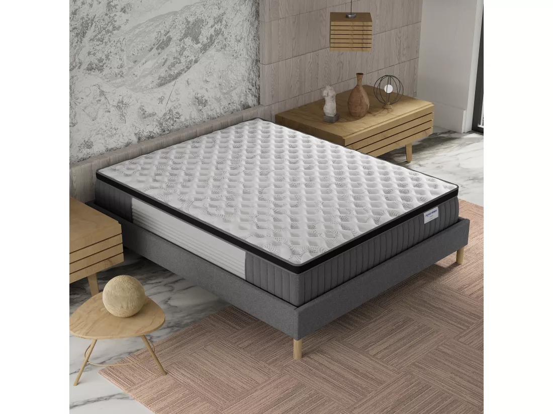 Matelas 200x200 cm - Ressorts ensachés et mousse mémoire de forme-Épaisseur 30cm
