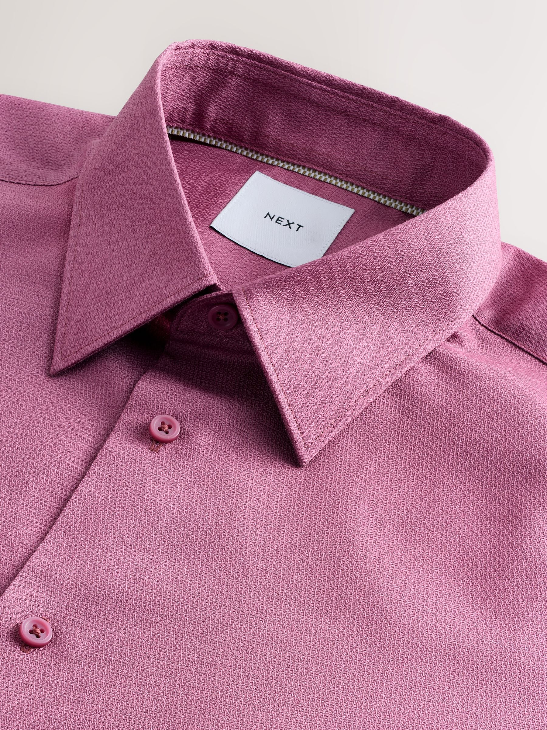 Dusty Pink - Normale Pasvorm - Onderhoudsvriendelijk, getextureerd, slim fit overhemd met enkele manchet