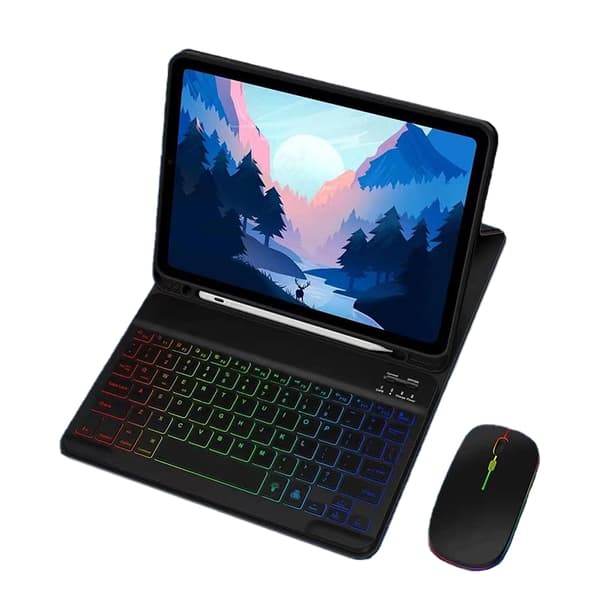 INF Lær-iPad-etui med RGB Bluetooth-tastatur og -mus iPad 10.9/11 inches