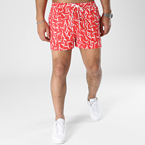 Short De Bain Medium Drawstring Print 0820 Rouge Blanc