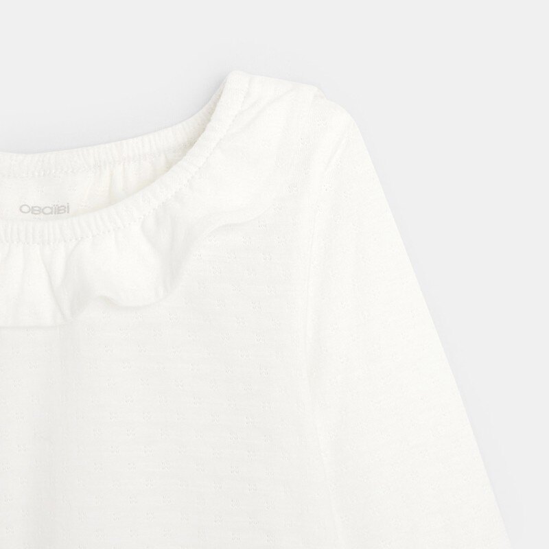 T-shirt col volanté maille fantaisie beige bébé fille Beige