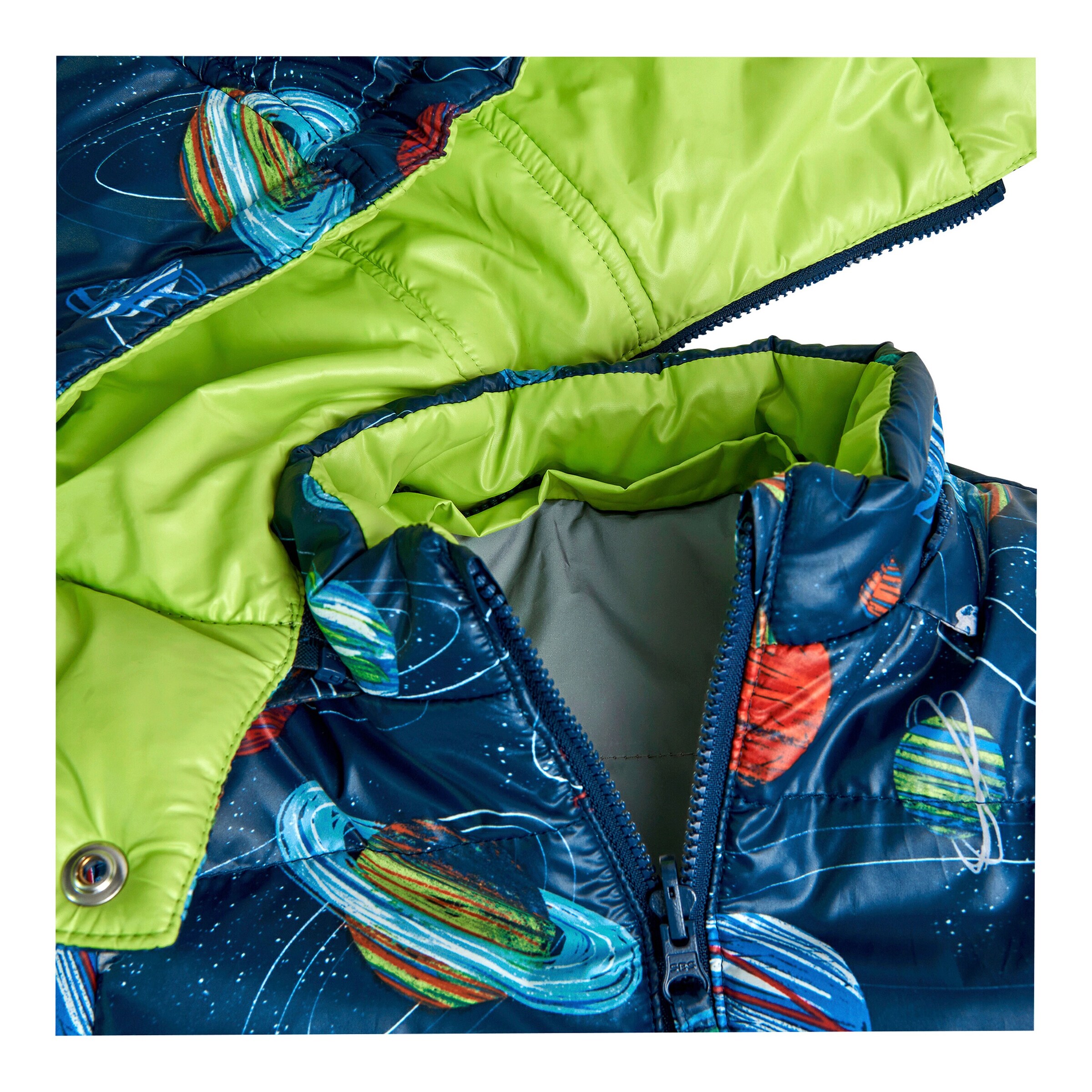 BOBOLI Wende-Winterjacke Planeten neongrün/marine