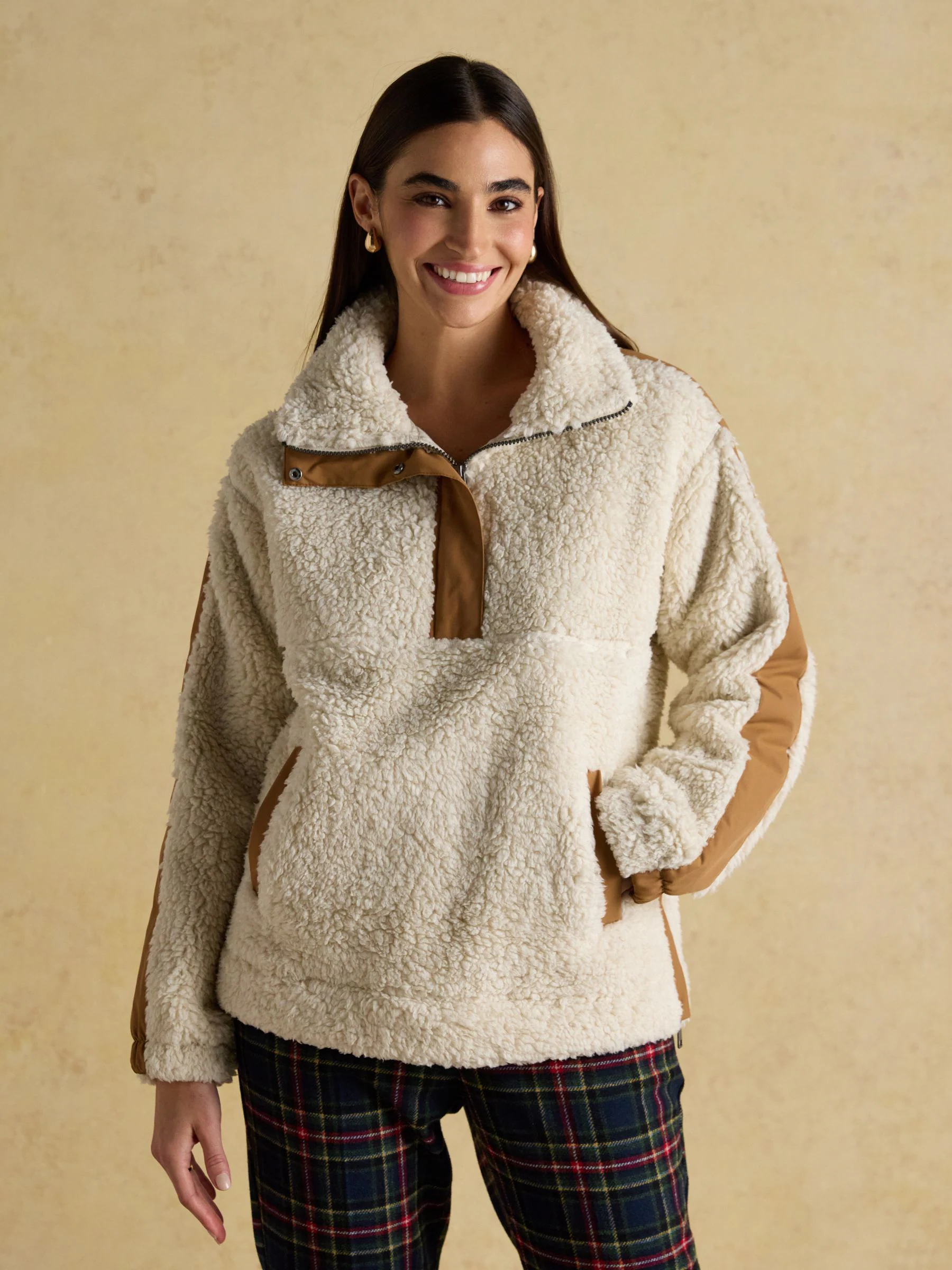 Crème - Joules Tilly Borg fleece met kwartrits