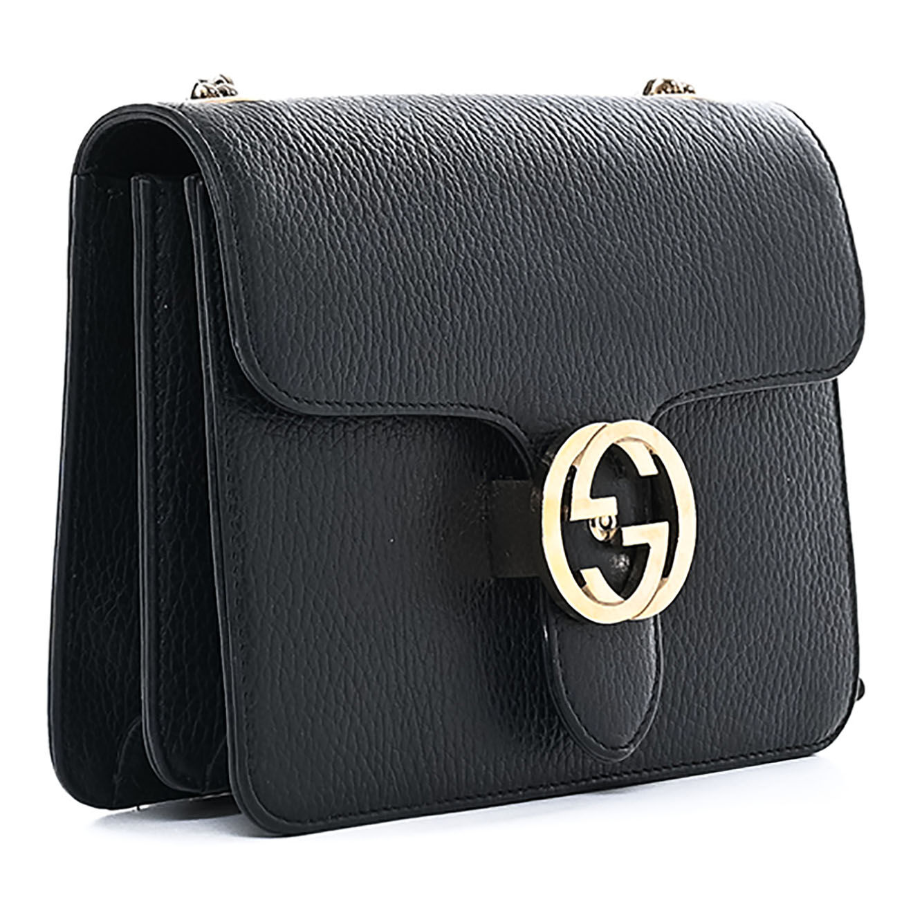 Gucci Sac bandoulière Interlocking en Cuir noir - Très bon état - L.20 cm