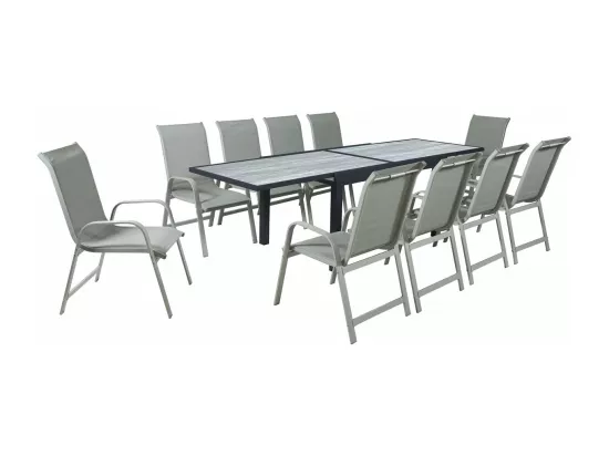 Salon de jardin repas en aluminium extensible 