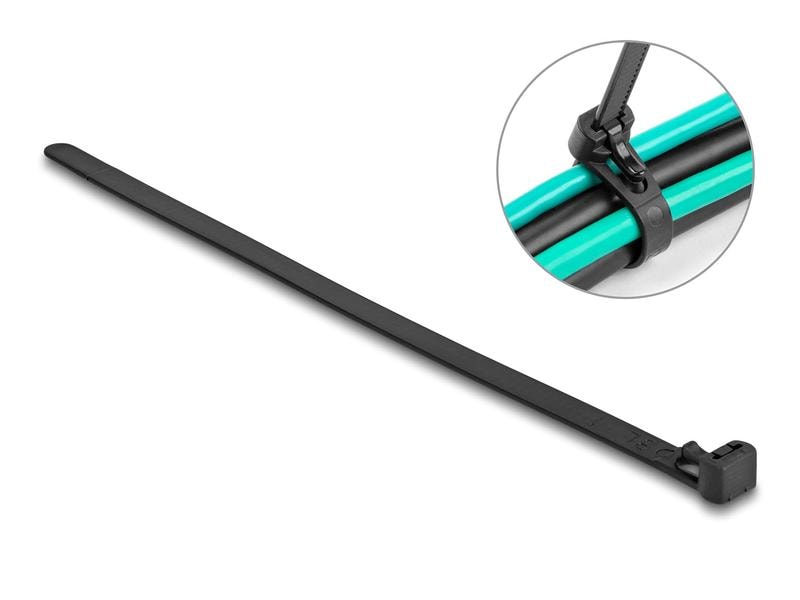 Delock Kabelbinder hitzebeständig 300 mm x 7.6 mm, 100 Stüc Delock Kabelbinder wiederverwendbar hitzebeständig L 300 x B 7.6 mm 100 Stück schwarz
