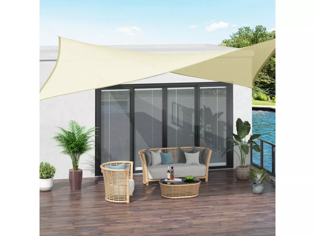 Voile d'ombrage rectangulaire 3 x 4 m polyéthylène haute densité résistant aux UV coloris crème
