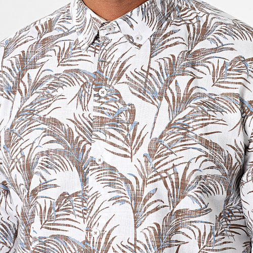 Chemise Manches Longues Floral Blanc Marron