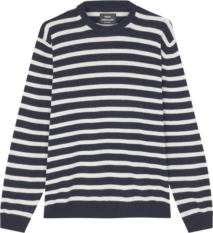Mads Nørgaard - Copenhagen Eco Wool Karsten Stripe Knit Hvid blå striber