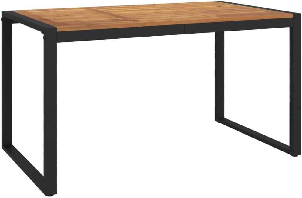vidaXL Gartentisch, Garten Esstisch mit Metall-Beinen in U-Form, Terrassentisch Rechteckig, Gartenmöbel Tisch, Industrie-Stil, 140×80×75cm Massivholz Akazie