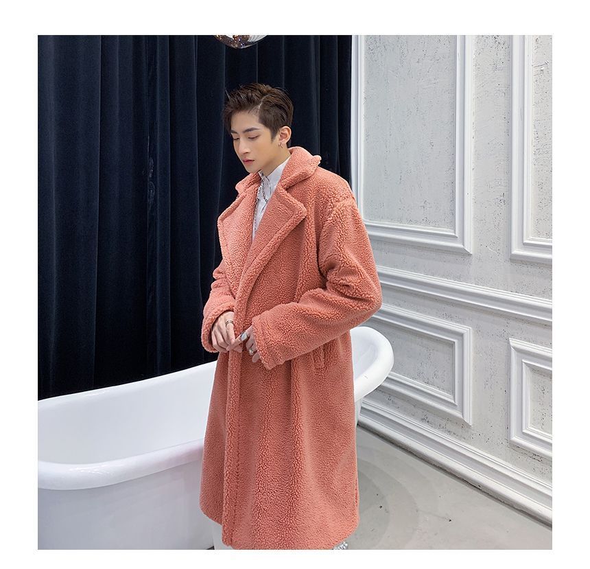 Orungeetun - Fleece trenchcoat met lange mouwen en dubbele rij knopen