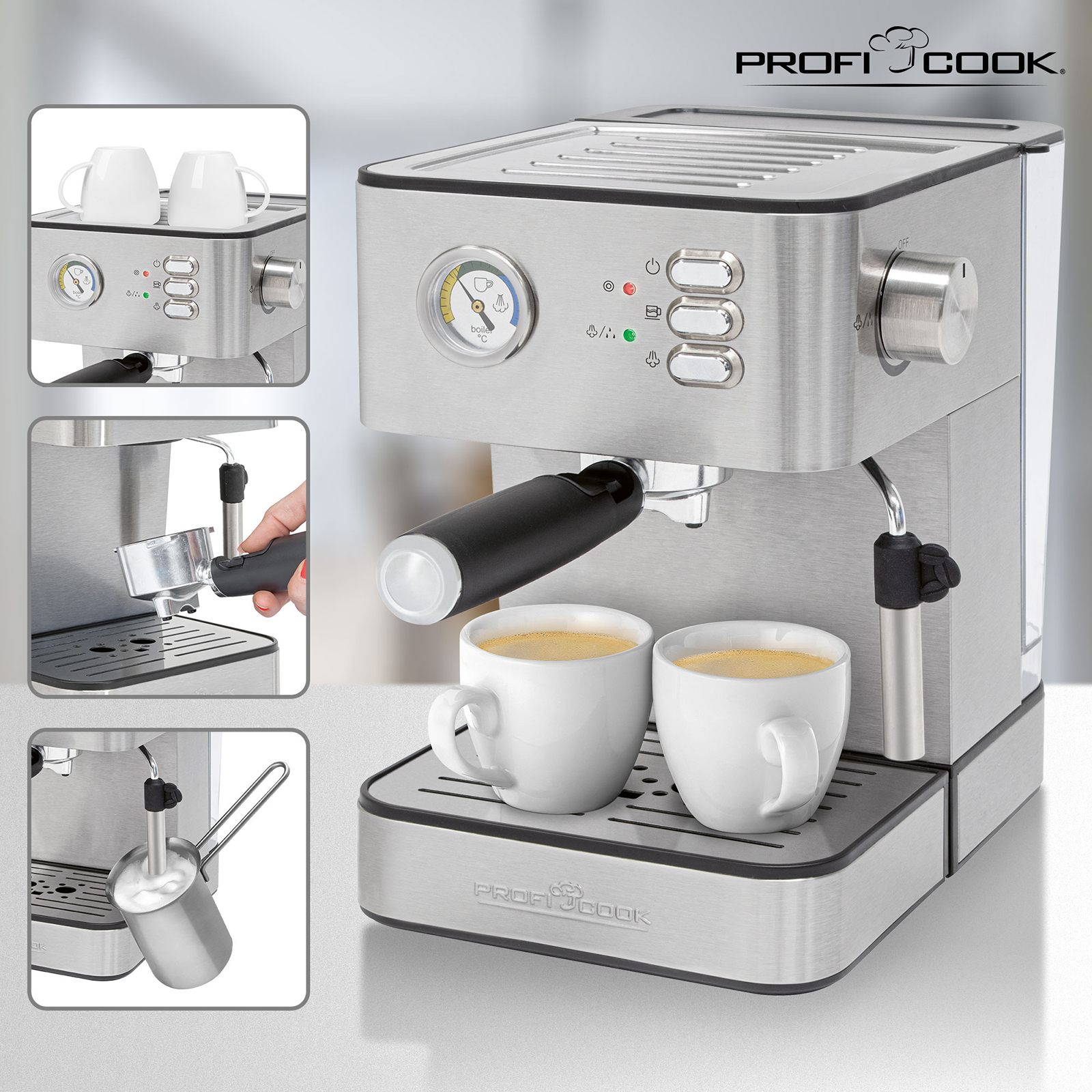 PROFICOOK Espressoautomat - Edelstahl-schwarz - 1,8 Liter