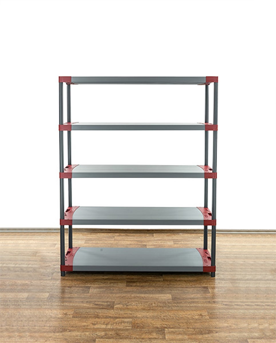 PROREGAL Plastic Plank Grey Bear Hoog HxBxD 180 x 140 x 46 cm Plank Draagvermogen 70 kg Grijs/Rood