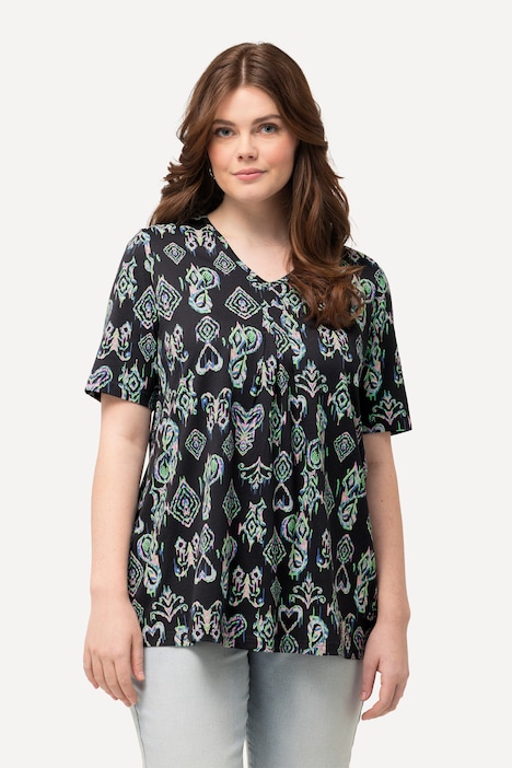 T-Shirt, Zierfalten, A-Linie, V-Ausschnitt, Halbarm
