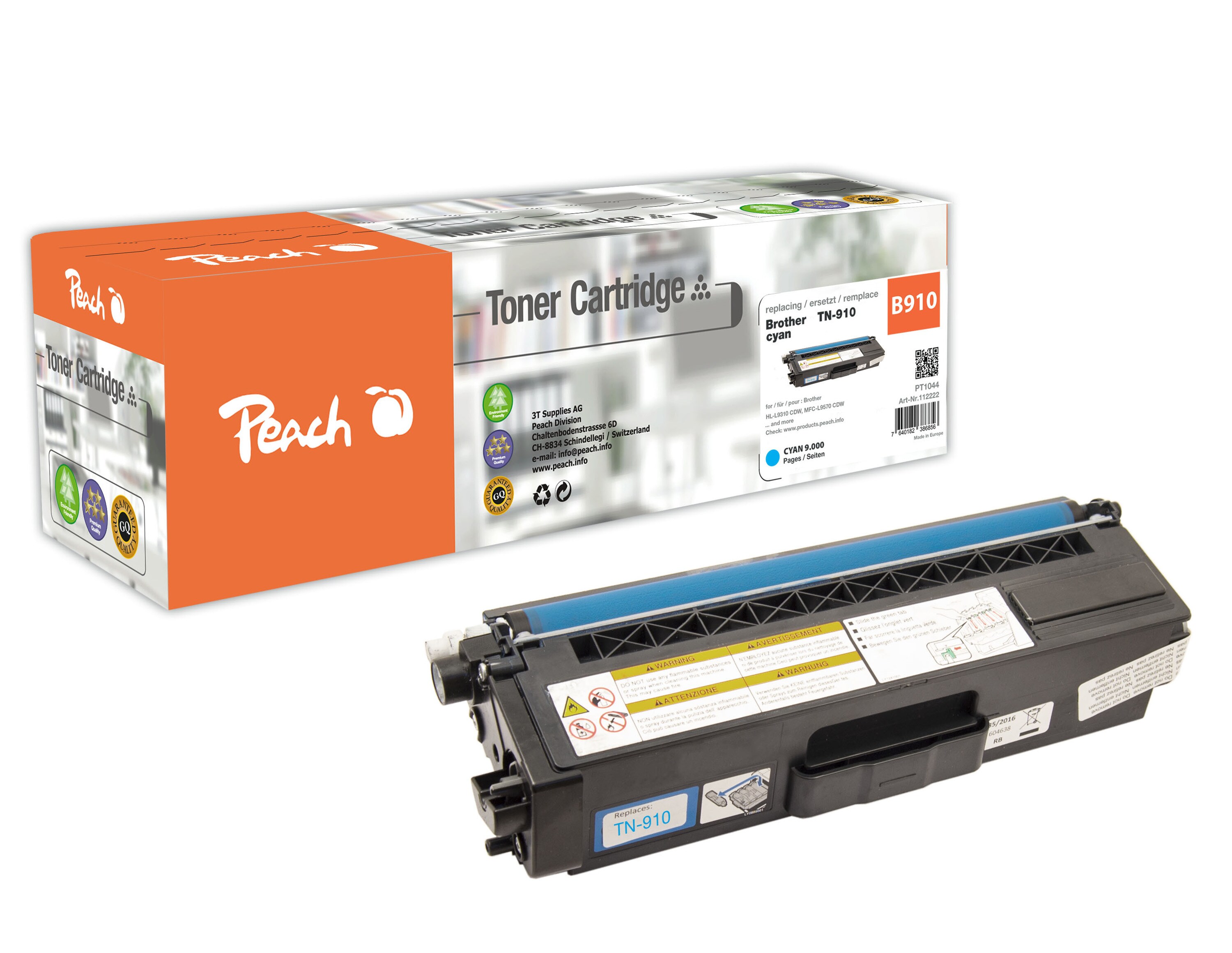Peach B910 C Toner cy ersetzt Brother TN-910C für z.B. Brother MFCL 9570 CDW, Brother HLL 9310 CDW, Brother HLL 9310 CDWT, Brother HLL 9310 CDWTT (wiederaufbereitet)
