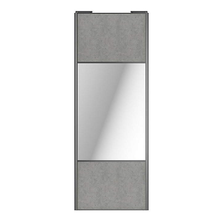 Porte de placard coulissante avec miroir béton profil gris GoodHome Arius H. 248,5 x L. 92.2 cm + amortisseurs