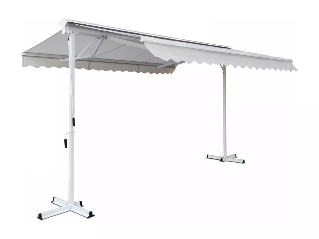 Store double pente avec coffre 3 x 4 m en aluminium écru