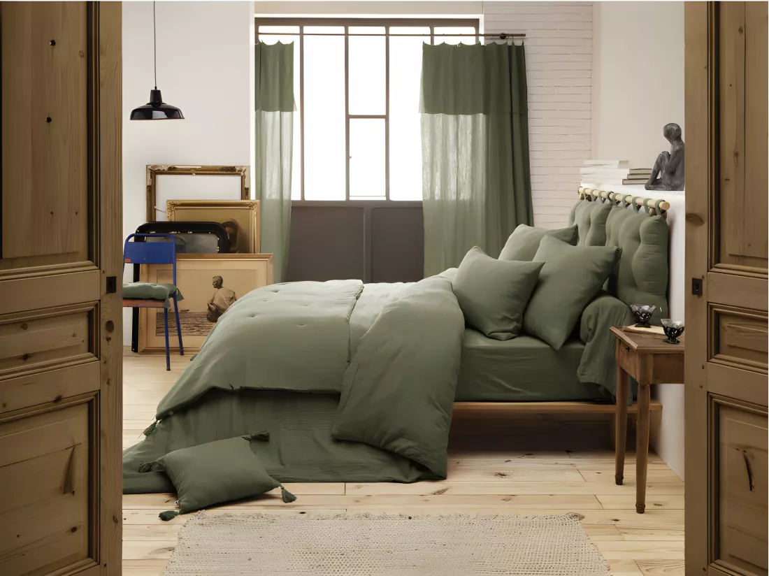 Housse de couette gaze de coton double 240 x 260 cm vert - PEPA 4