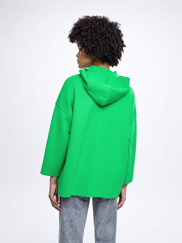 Poncho de tricô com capuz - Verde