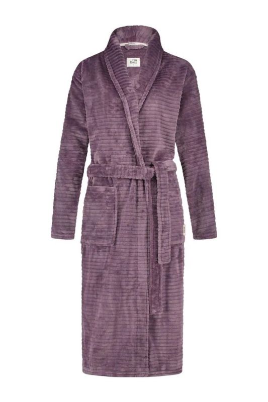 Ten Cate Dames Badjas Fleece Plum Stripe L 1 Stuk