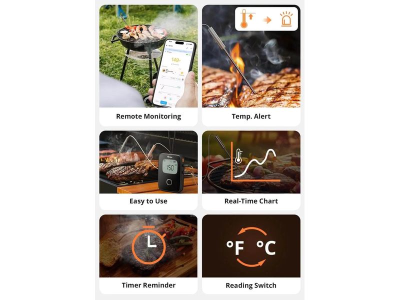 SONOFF Temperatursensor BMT01 Schwarz BBQ-Fleischthermometer
