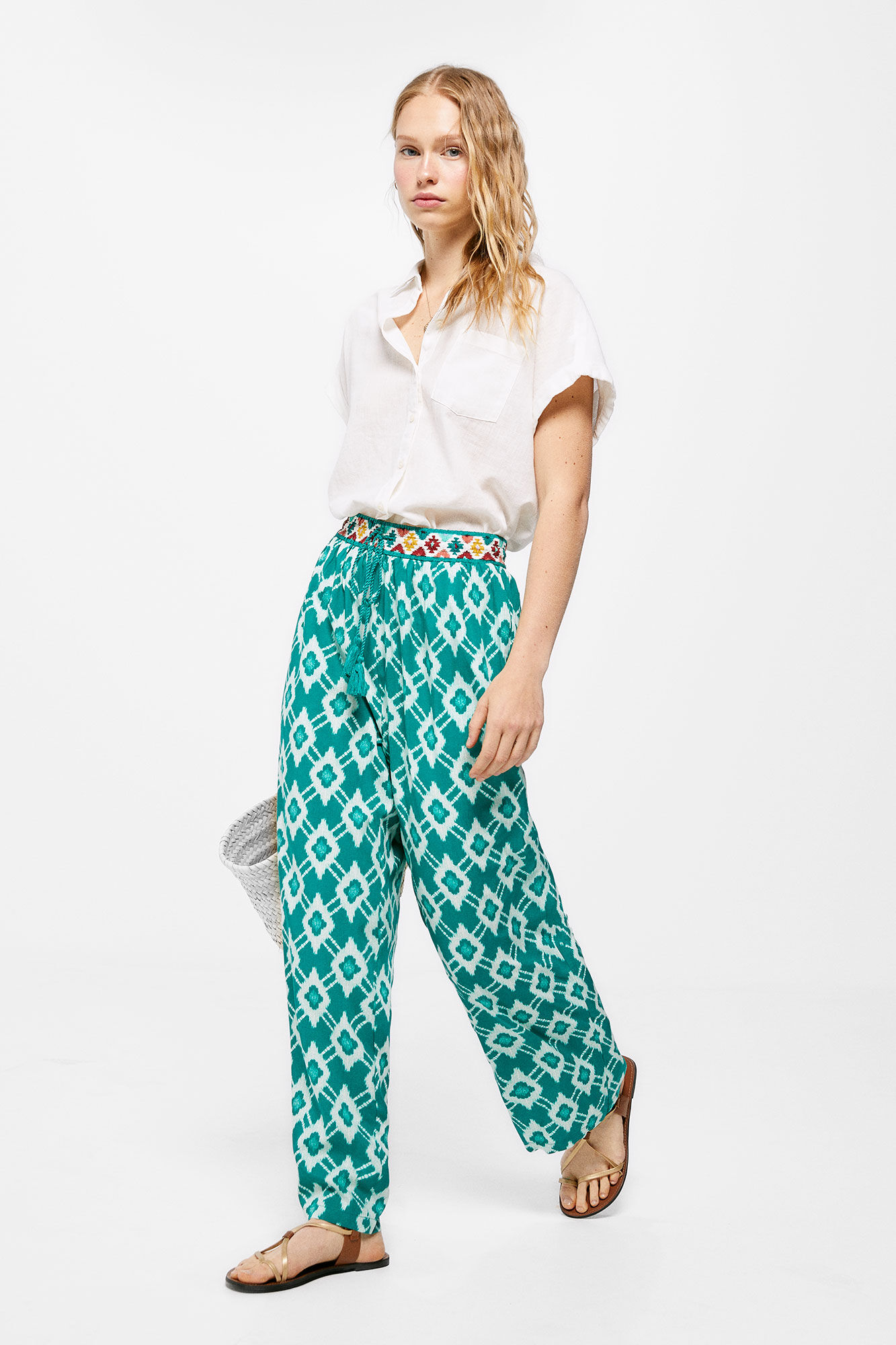 Calças fluidas estampadas - Verde