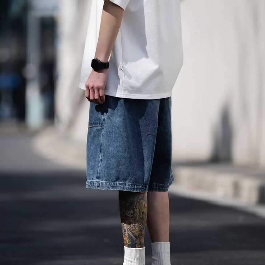 Acrius - Denim shorts met hoge taille en wijde pijpen