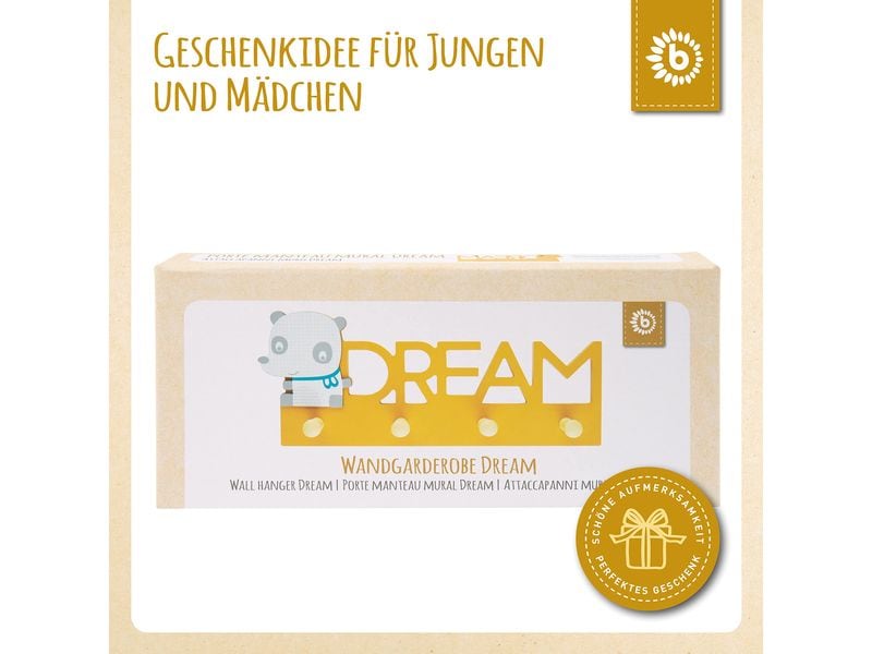 bieco Wandgarderobe Panda Gelb Garderobe mit Haken