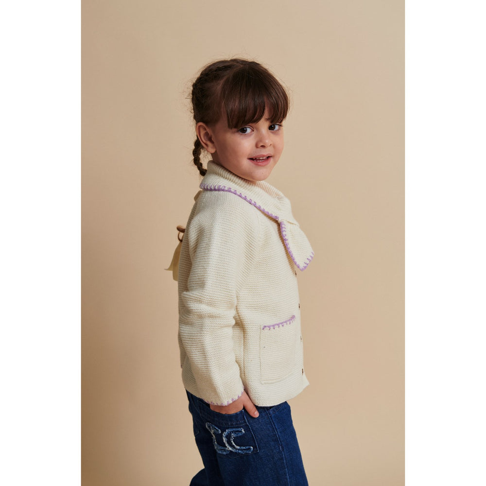 Køb COPENHAGEN COLORS Cream/Lavender Comb Lambswool Cardigan W. Krave