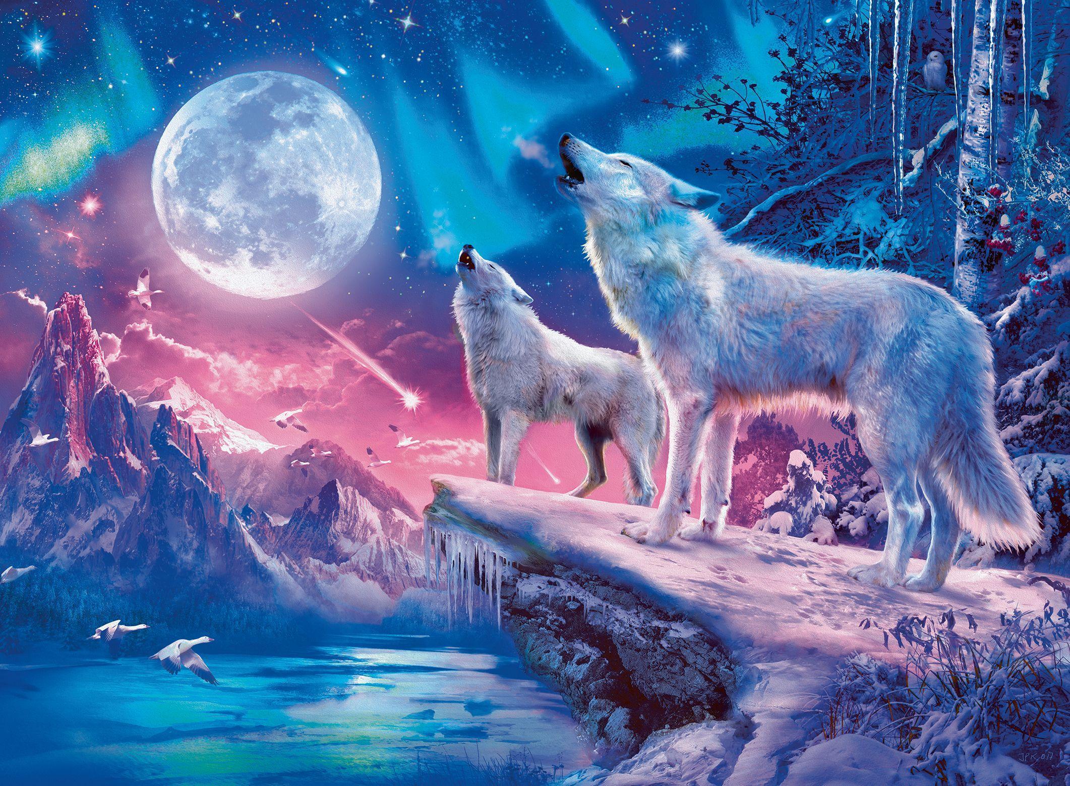 Puzzle WOLF IM NORDLICHT – GLOWS IN THE DARK 500-teilig