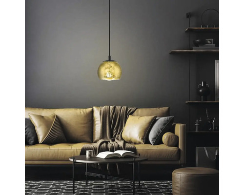 Hanglamp, 1-lichts, HxØ 110x19 cm, zwart/goud