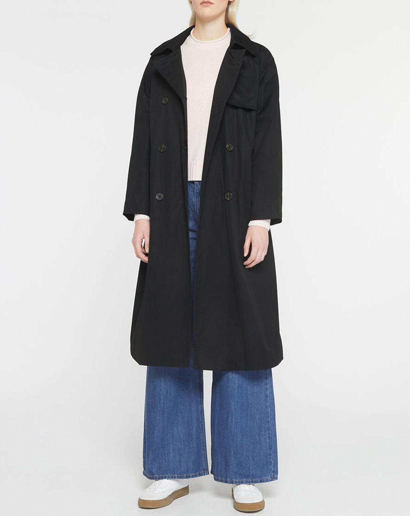 Galeries Lafayette Trench long en Toile de Coton bio Chopin noir