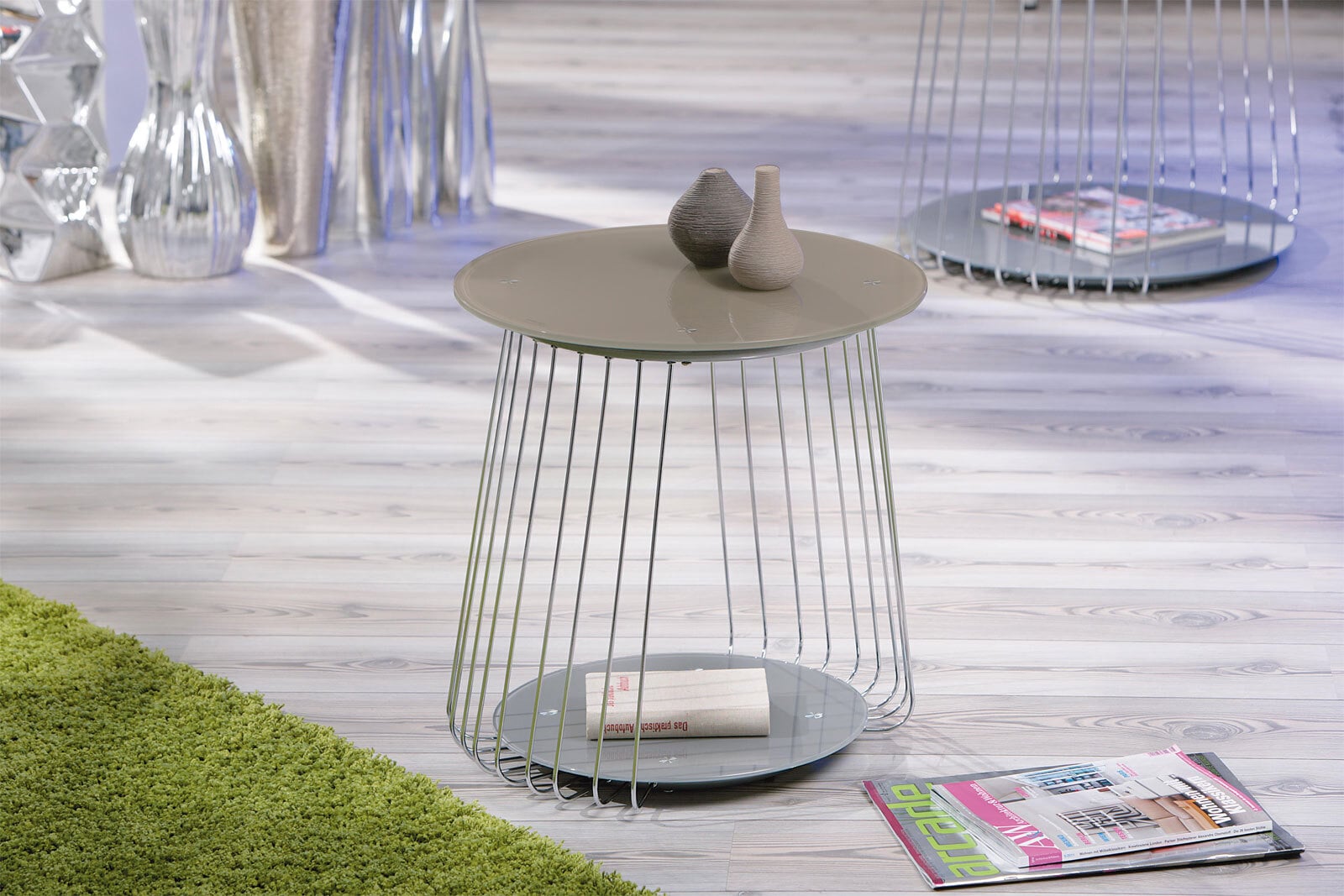 Couchtisch Elias Cappuccino/Metall Silberfarbig 50 x 50 x 50 cm