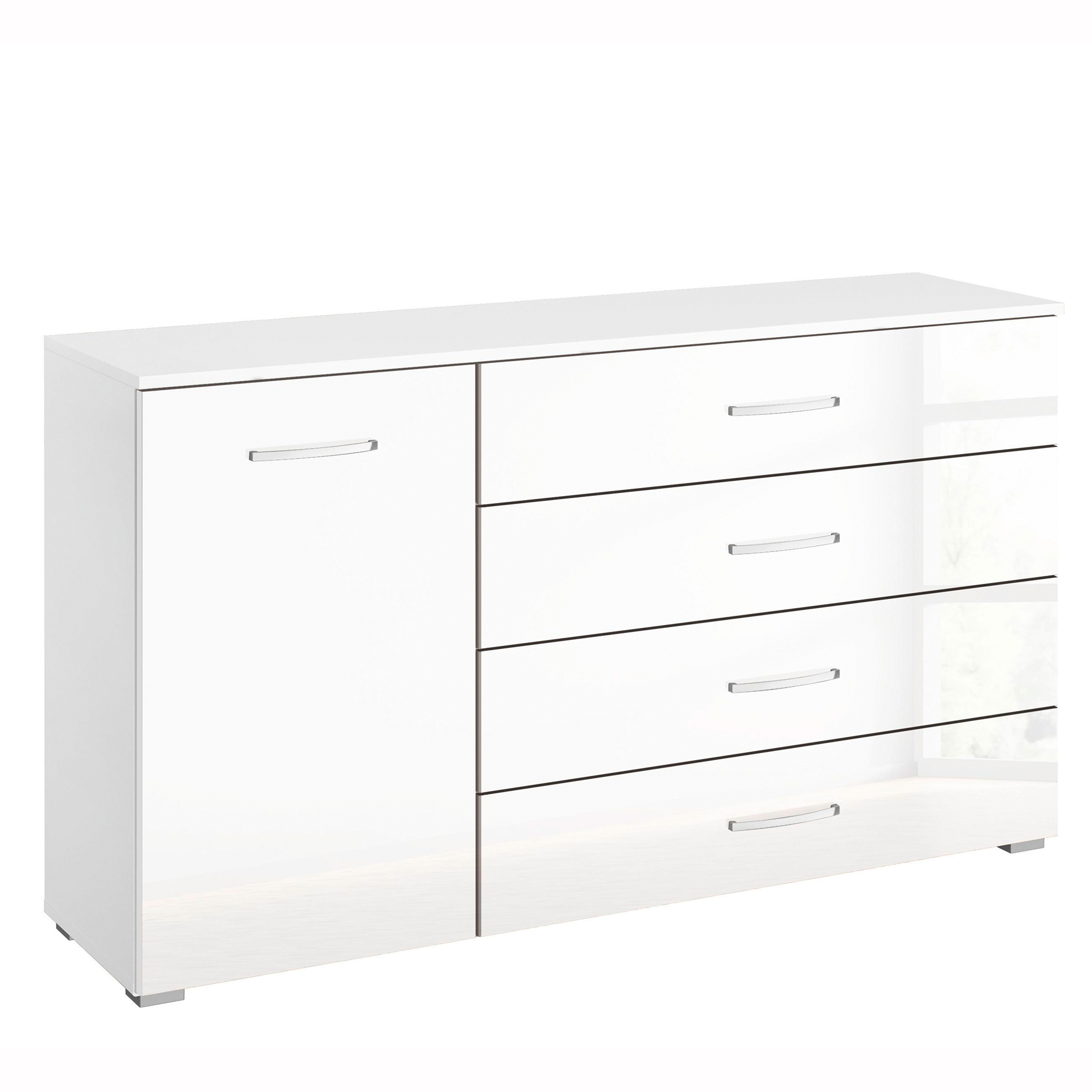 Sideboard - weiß Hochglanz-Alpinweiß - 4 Schubkästen - 140 cm