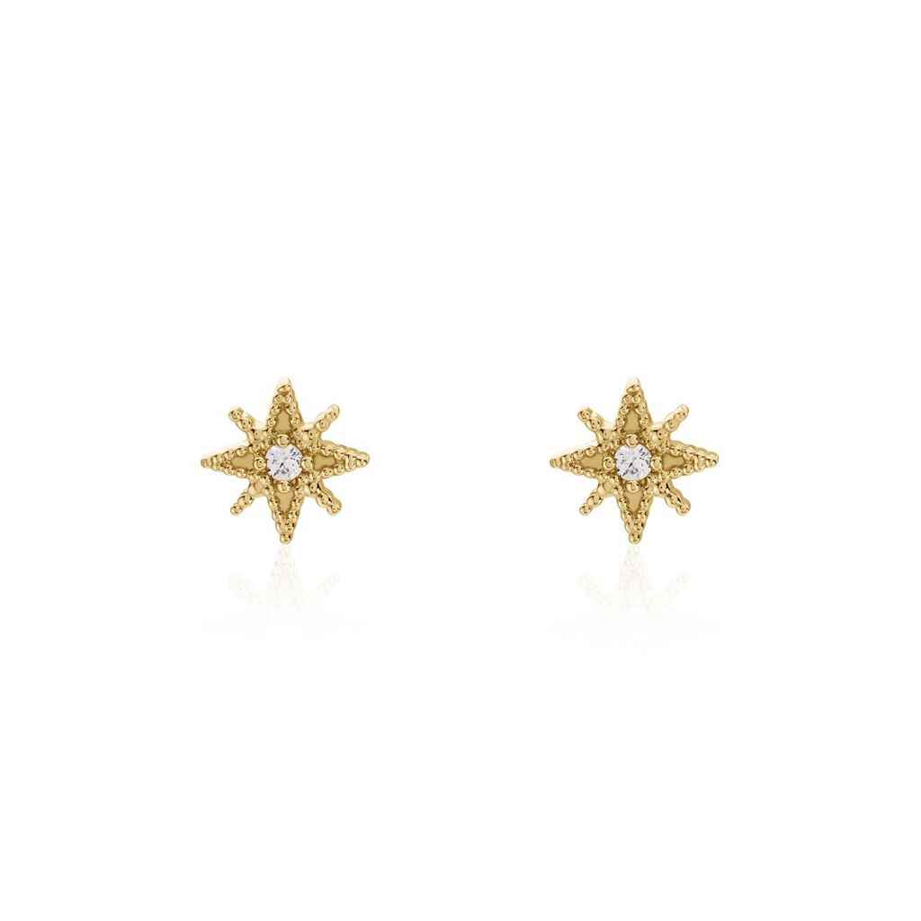 Boucles D'oreilles Puces Frea Plaqué Or Jaune Oxyde De Zirconium