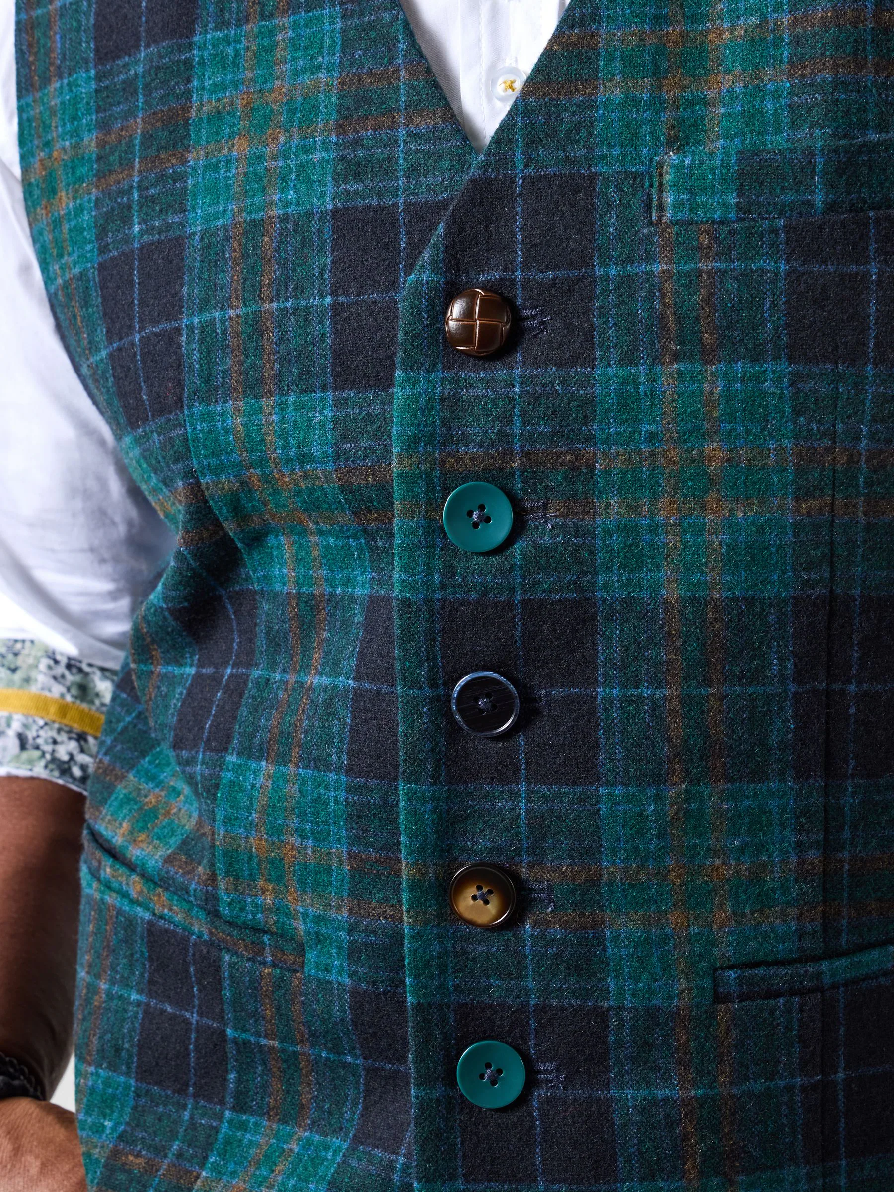 Joe Browns Contrast Buttons Check Trim Tailored Waistcoat
